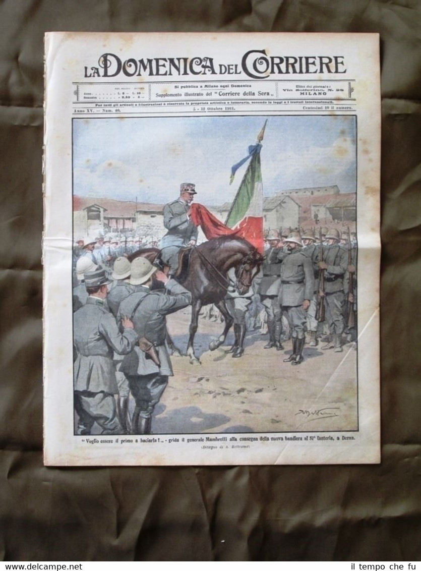 La Domenica del Corriere 5 Ottobre 1913 Mambretti Bandiera Derna …