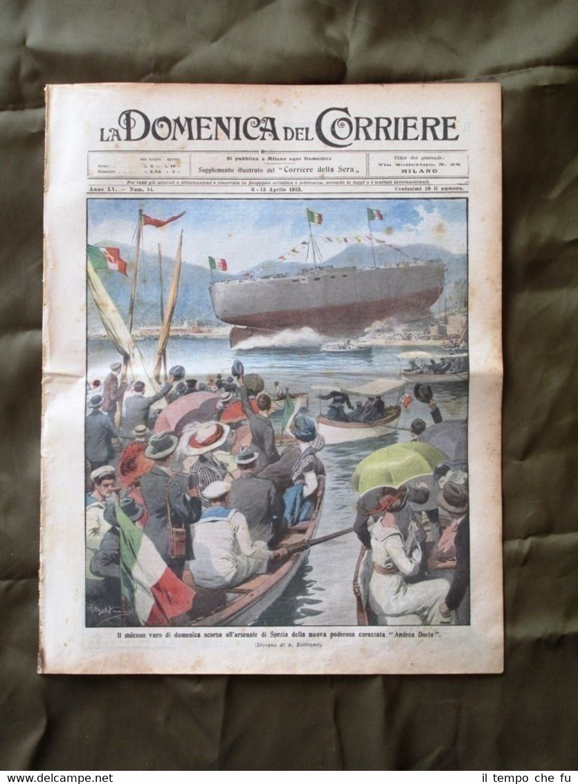 La Domenica del Corriere 6 Aprile 1913 Corazzata Tripolitania Cammelli …