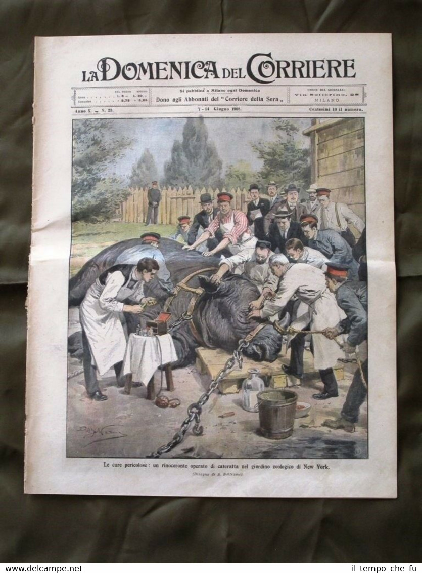 La Domenica del Corriere 7 Giugno 1908 Rinoceronte Aviazione Fallières …