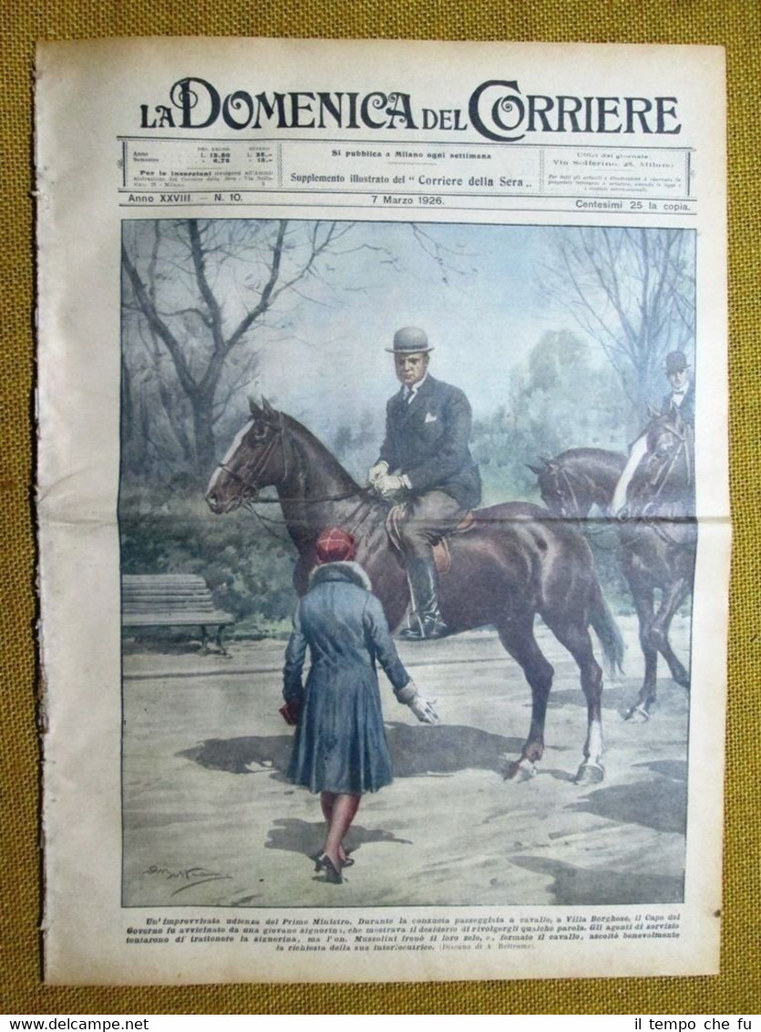 La Domenica del Corriere 7 marzo 1926 Mussolini - Baroda …