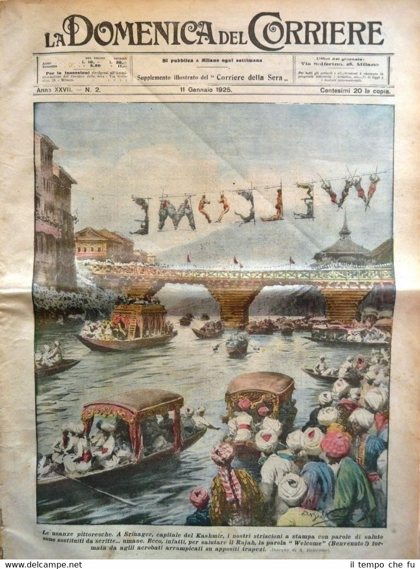 La Domenica del Corriere originale 11 Gennaio 1925 Kashmir Rajah …