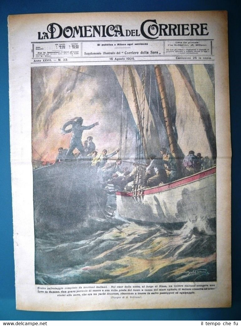 La Domenica del Corriere originale 16 Agosto1925 Nizza Veliero Corrida …