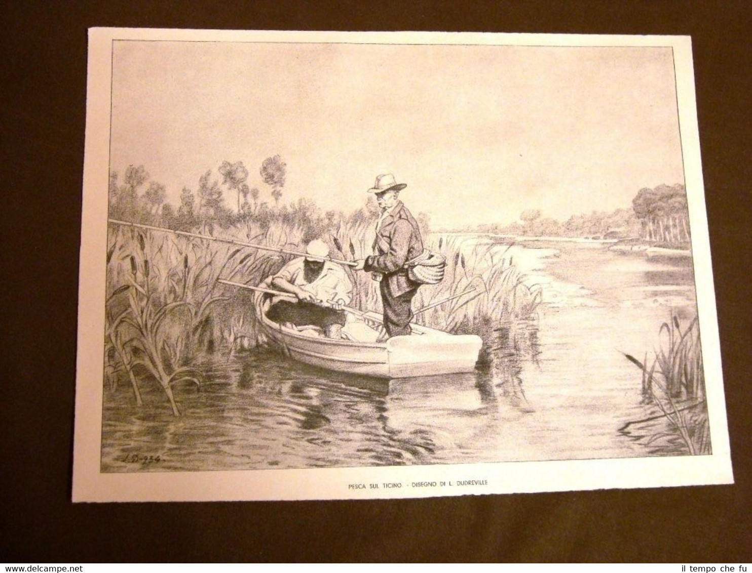 La pesca sul fiume Ticino Disegno di L. Dudreville del …