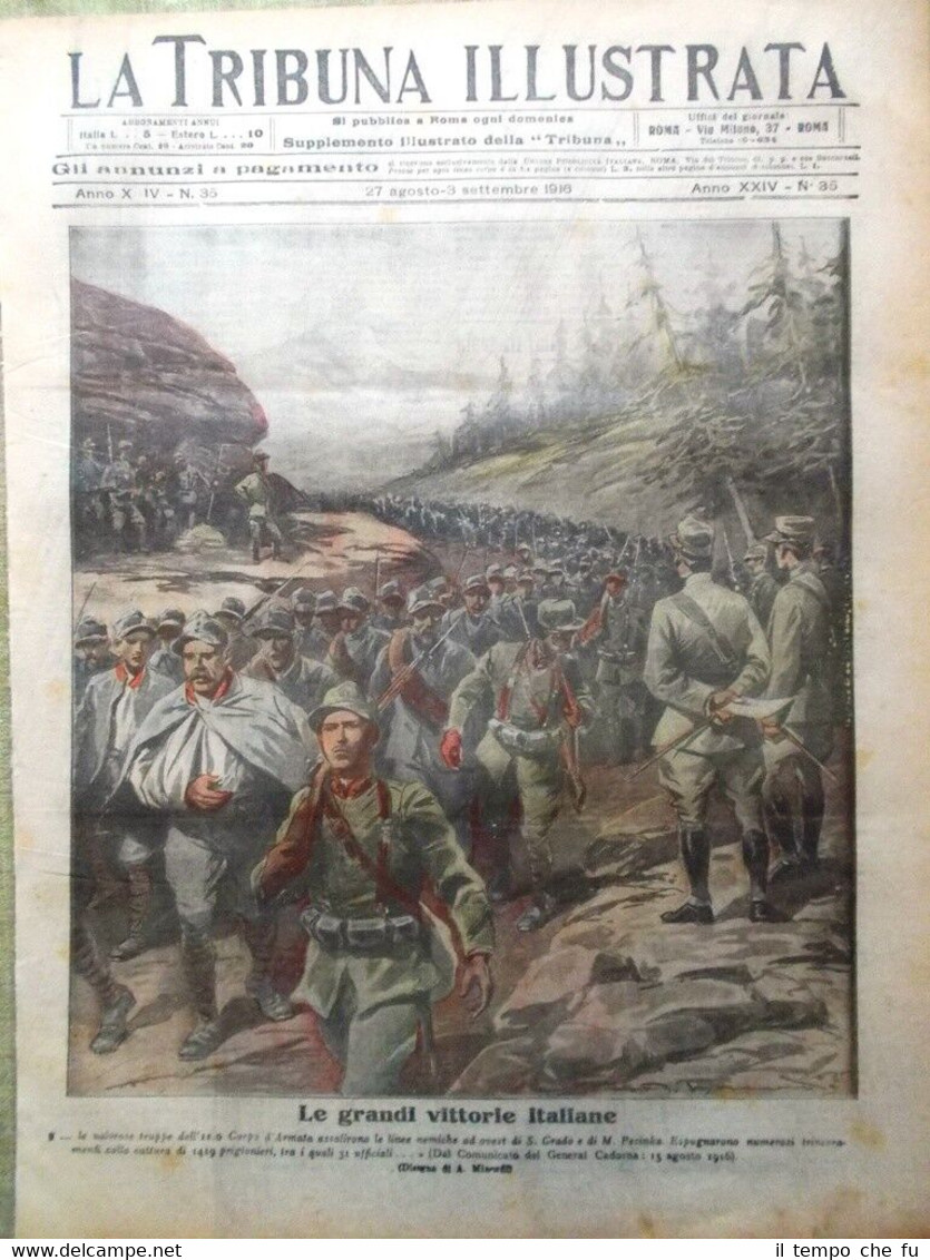 La Tribuna Illustrata 27 Agosto 1916 WW1 Carso Gorizia Spionaggio …