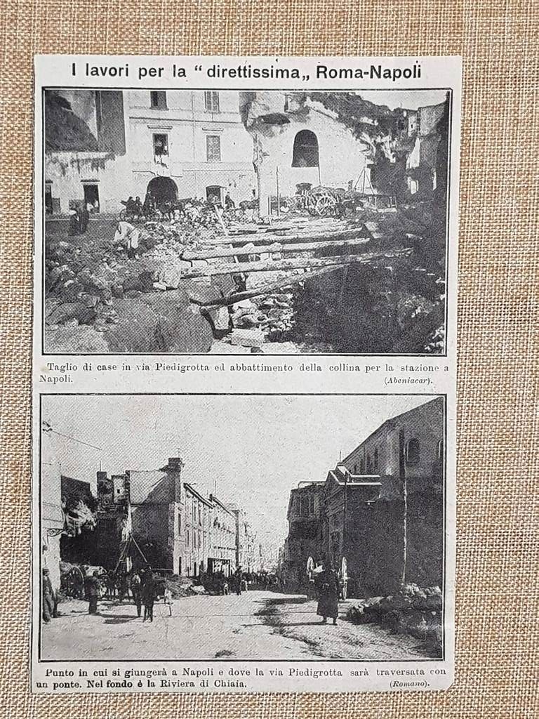Lavori ferrovia Roma - Napoli nel 1912 Piedigrotta Stazione Riviera …