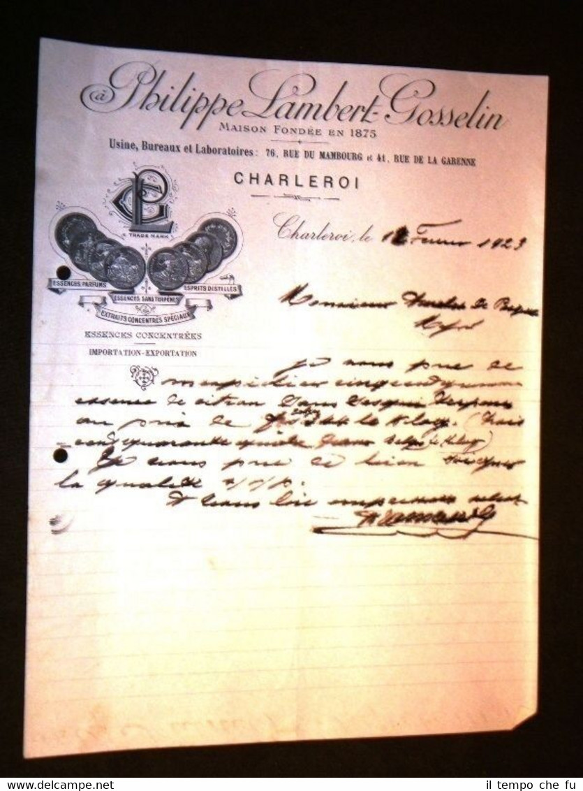 Lettera commerciale Philippe Lambert Gosselin di Charleroi del 12 Febbraio …