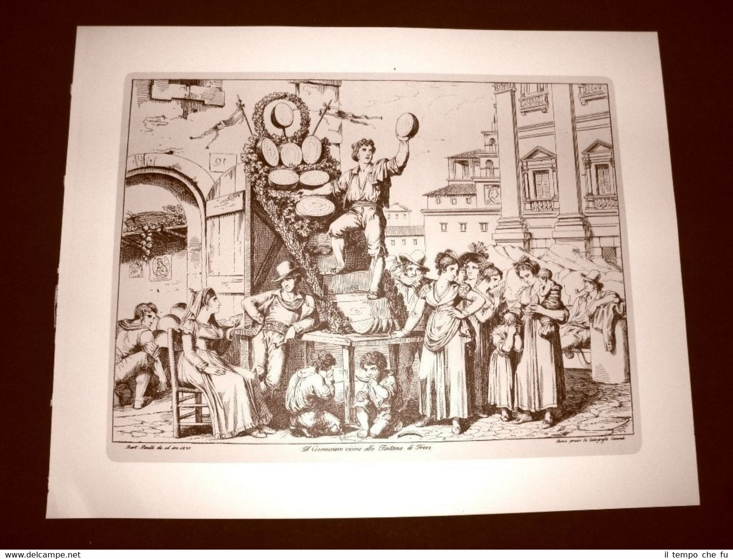 Litografia Cocomeraro Fontana di Trevi Costumi di Roma Lazio Bartolomeo …
