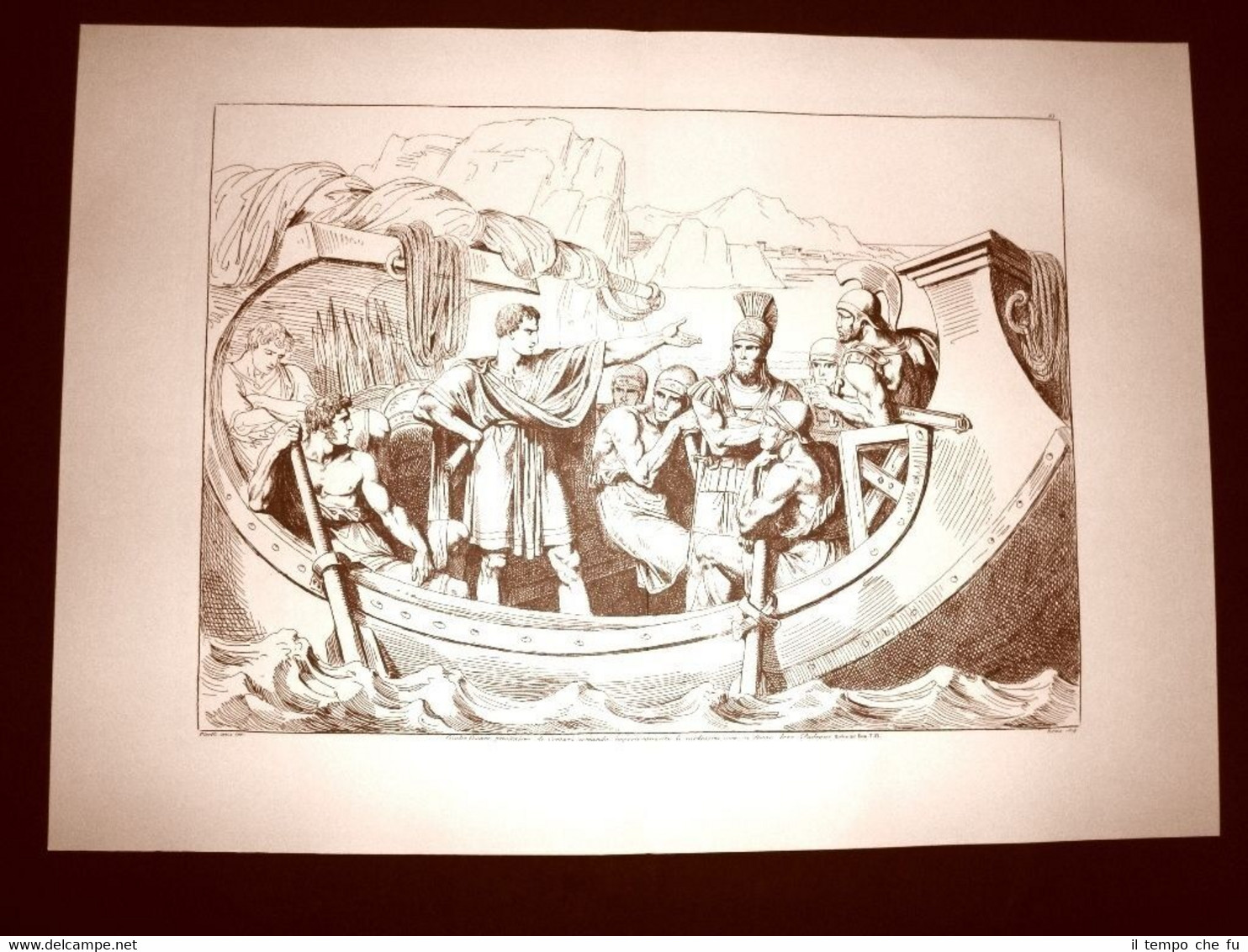 Litografia Giulio Cesare presso i Corsari L'Istoria Romana Bartolomeo Pinelli