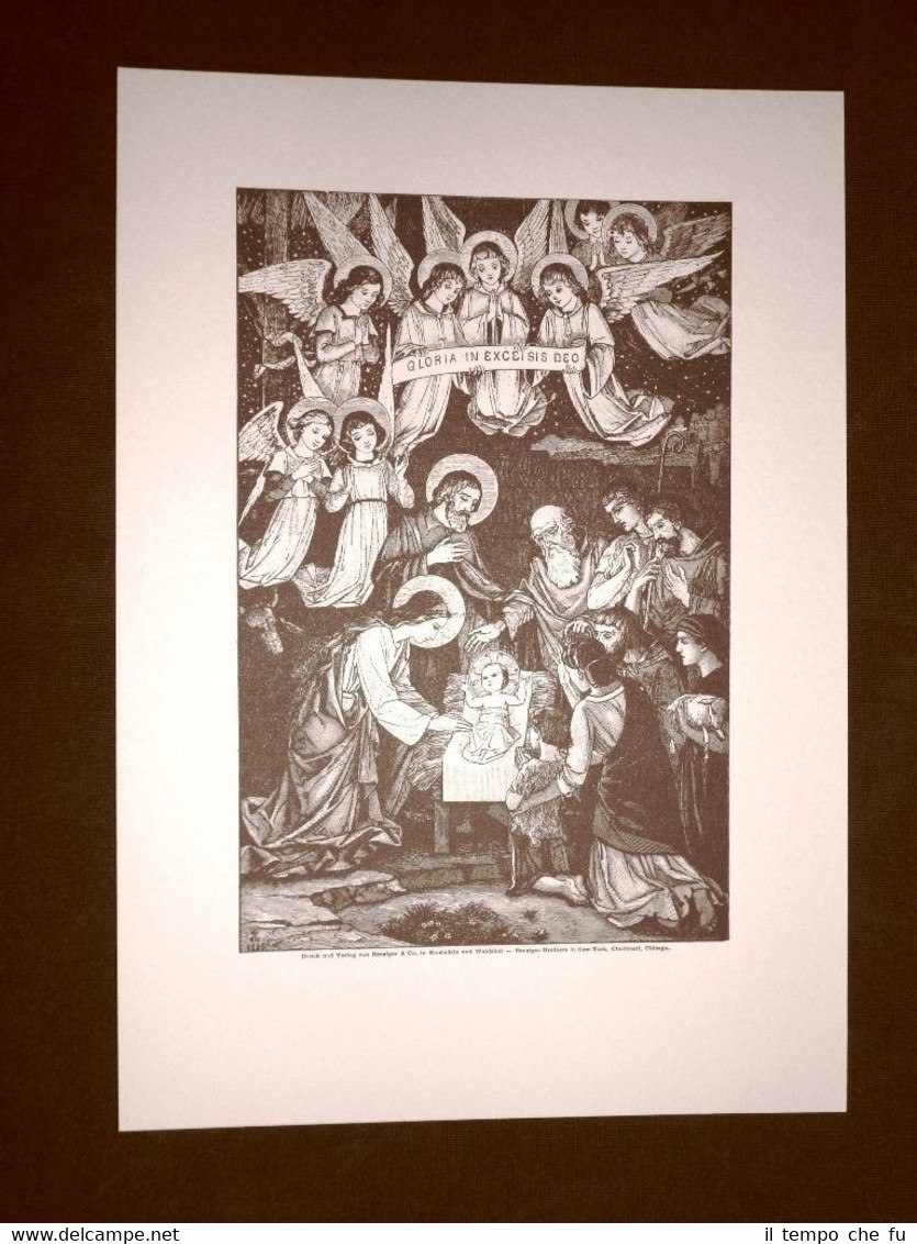Litografia Natale Natività Katholische Handpostille di G.Leonhard 1891 Ristampa