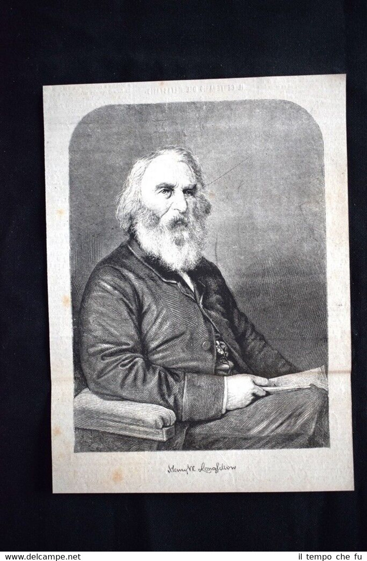 Lo scrittore USA Henry Wadsworth Longfellow Incisione del 1882
