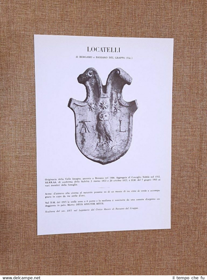 Locatelli di Bergamo Bassano del Grappa Stemma Famiglia Nobile Nobiltà …