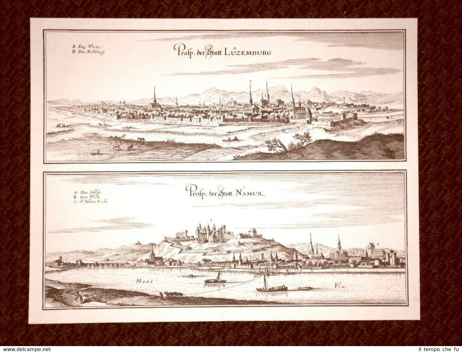 Lussemburgo e Namur Incisione di Merian Matthäus del 1640 Ristampa