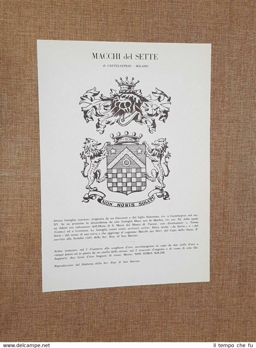 Macchi del Sette di Castelseprio Milano Stemma Famiglia Nobile Nobiltà …
