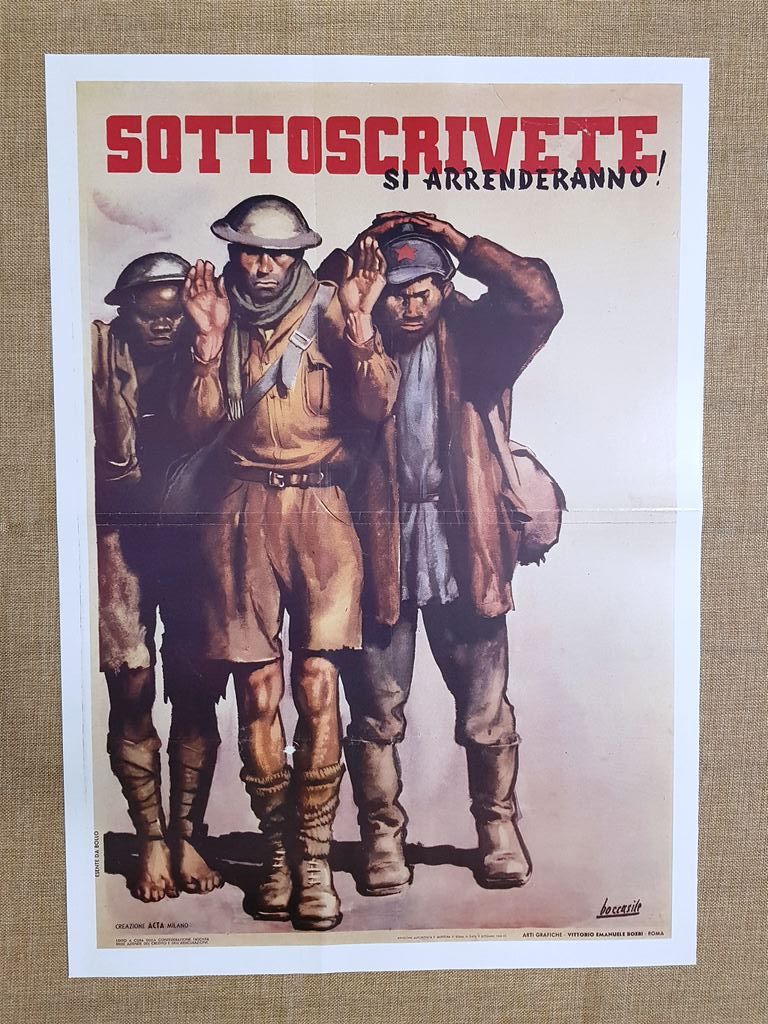 Manifesto di propaganda Fascista Guerra Ristampa storica locandina cm 35x50