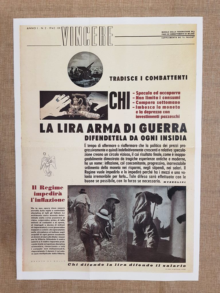 Manifesto di propaganda Fascista La Lira Ristampa di storica locandina …