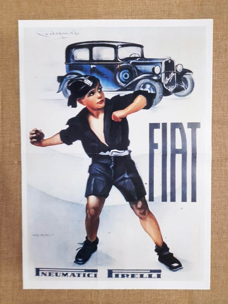 Manifesto FIAT Balilla Pirelli Monti Gros Ristampa di storica locandina …