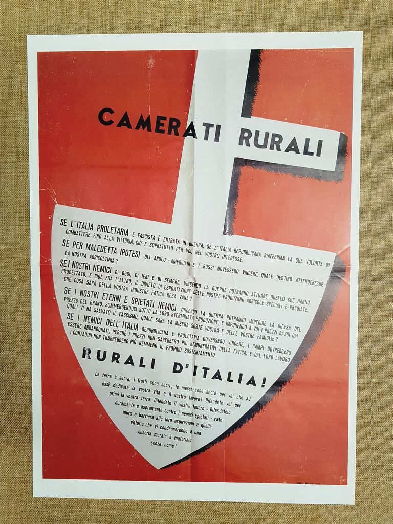 Manifesto Propaganda Fascista R.S.I. Camerati rurali Ristampa di locandina 35x50