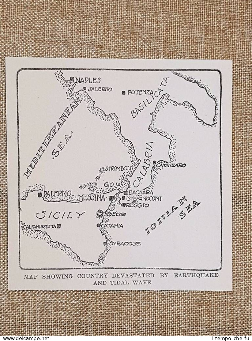 Mappa o carta del 1909 Terremoto di Messina e Reggio …