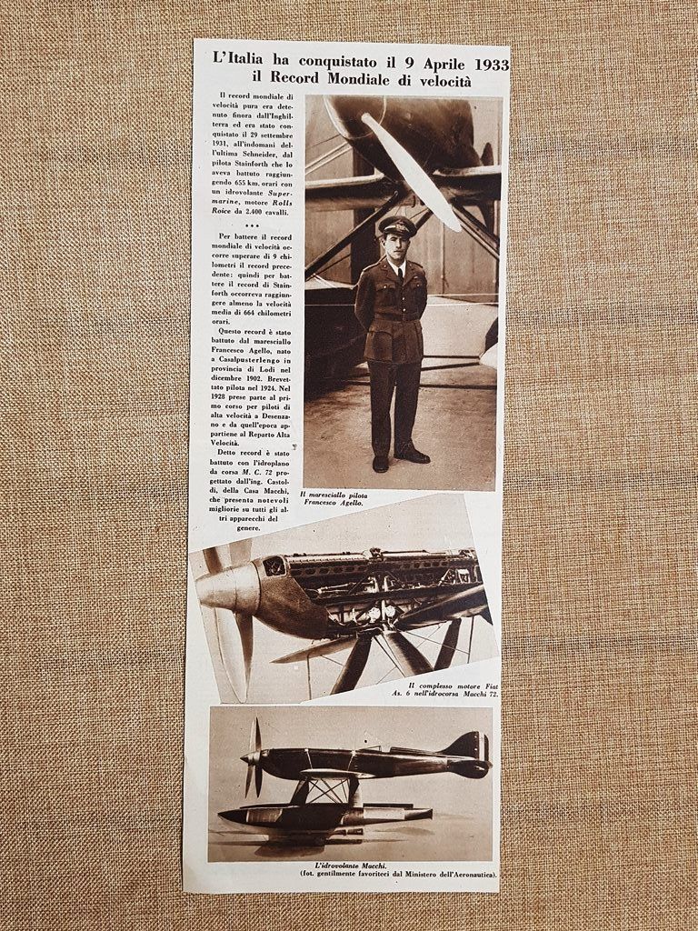 Maresciallo aviatore Francesco Agello 9 aprile 1933 Record mondiale di …