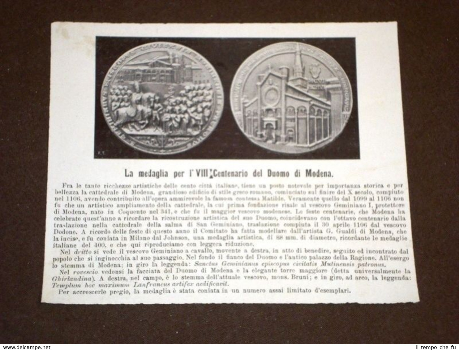 Medaglia per l'VIII° centenario del Duomo di Modena Coniata nel …