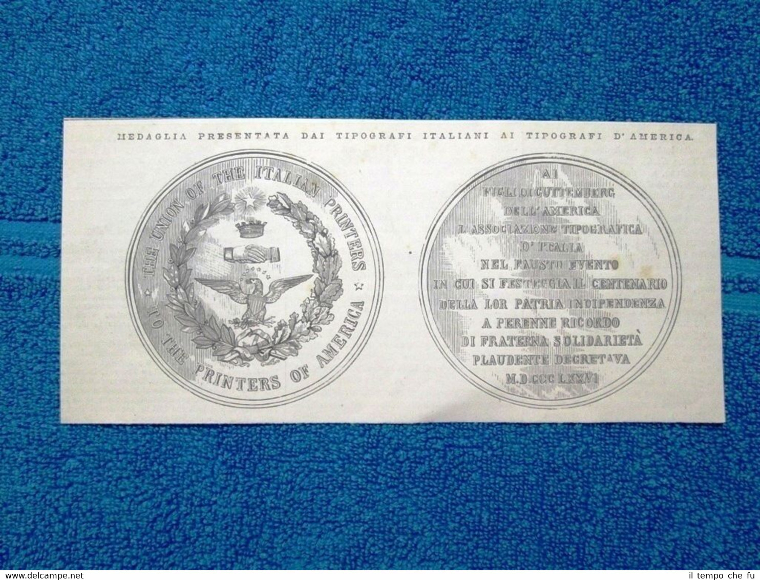 Medaglia presentata dai tipografi italiani ai tipografi d'America