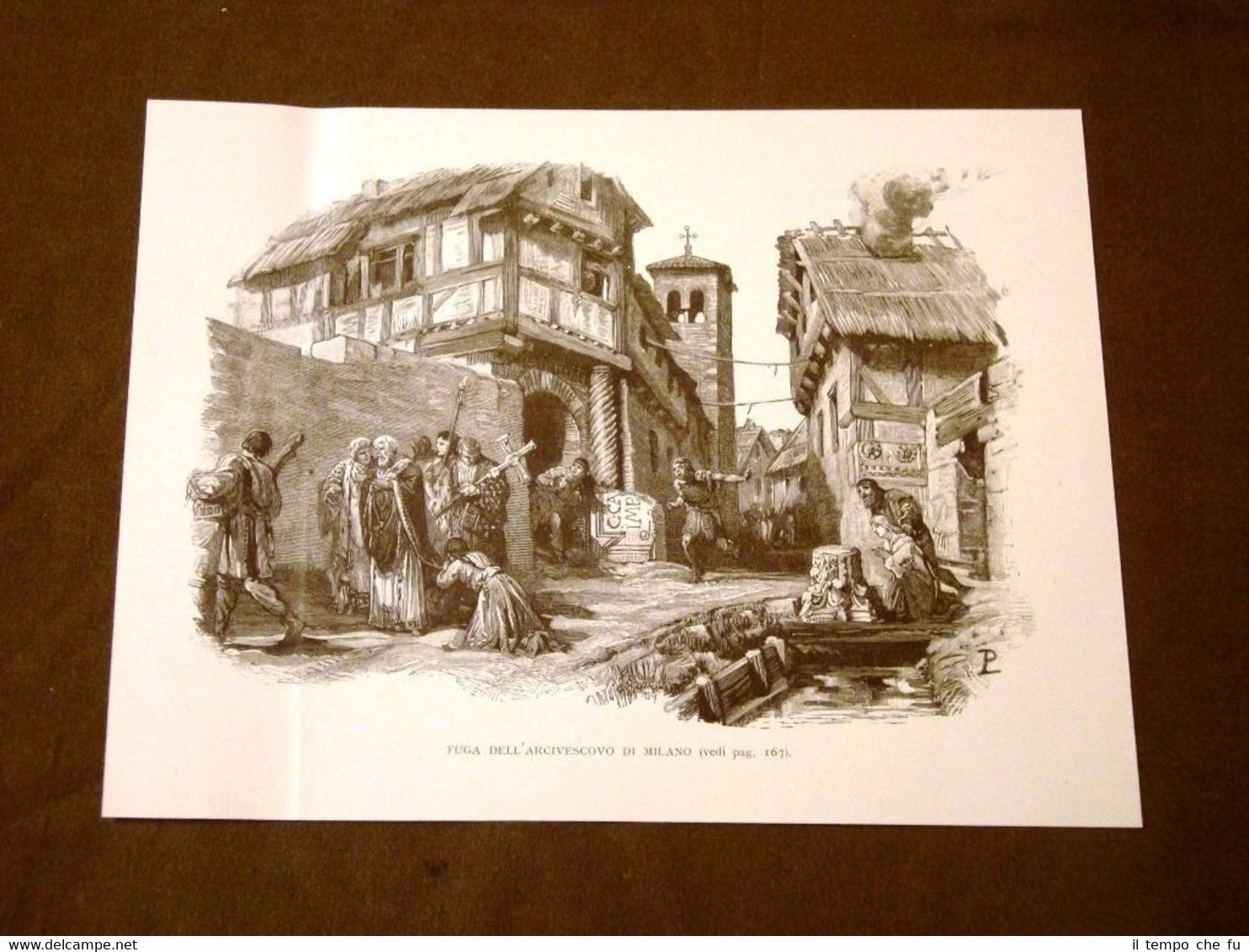 Medioevo d'Italia La fuga dell'Arcivescovo di Milano Incisione di L. …