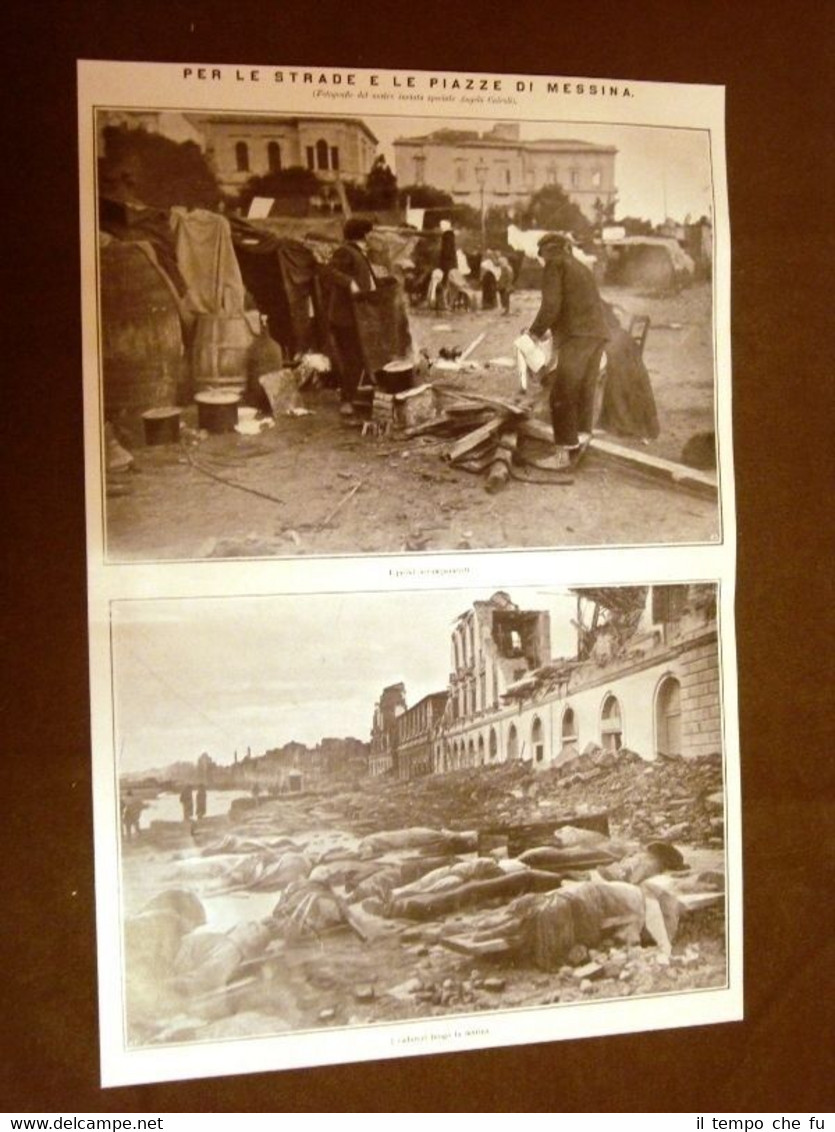 Messina dopo terremoto del 1909 Accampamenti Cadaveri Marinai Makaroff Minerva