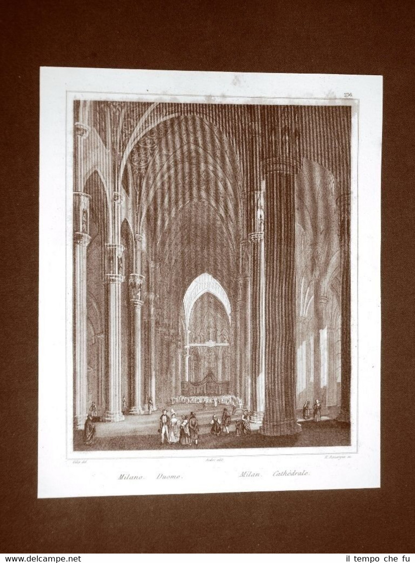 Milano Il Duomo L'interno Incisione su rame all'acquaforte del 1835 …