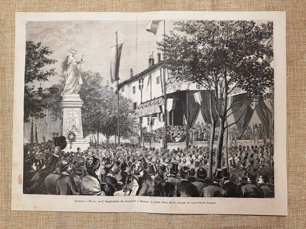 Milano nel 1880 Inaugurazione Monumento a Mentana Presente Giuseppe Garibaldi