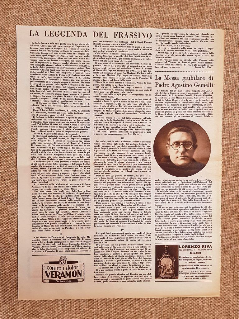 Milano nel 1933 Padre Agostino Gemelli e la Messa giubilare …