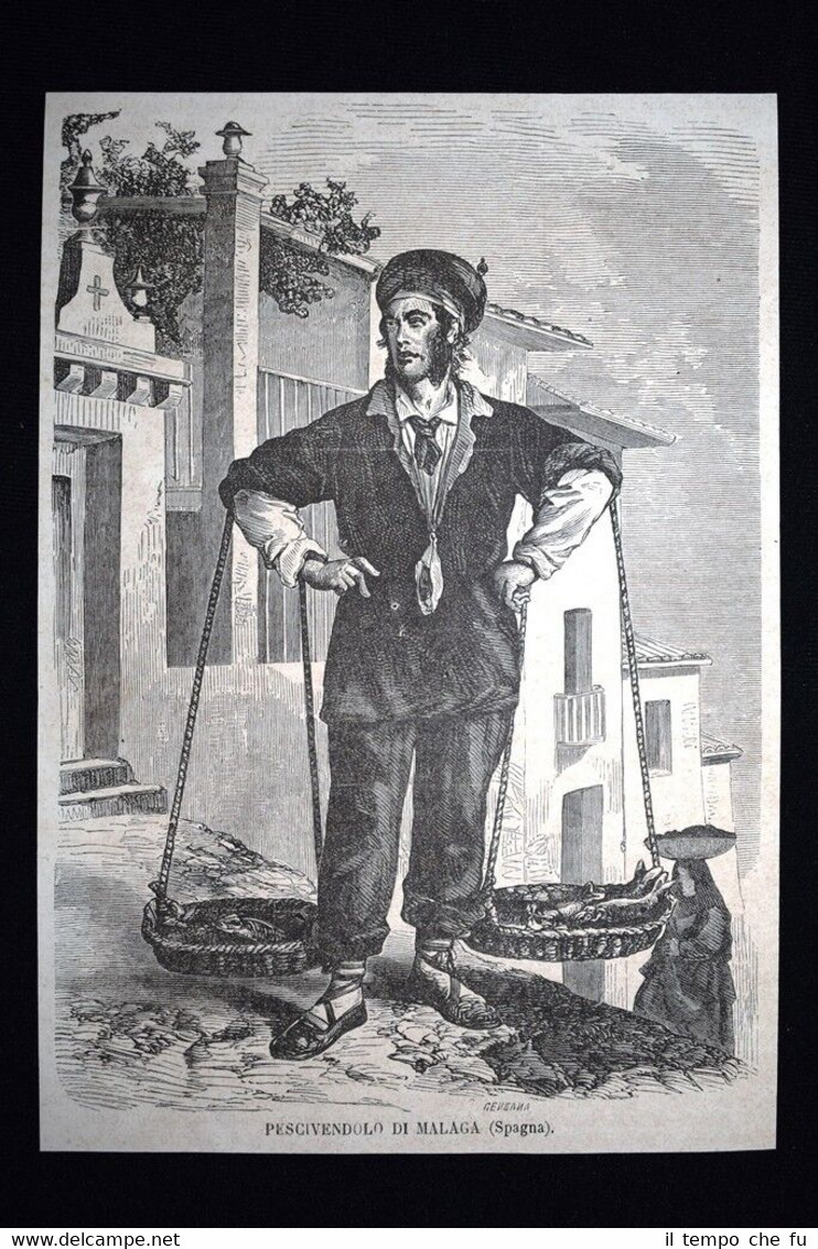 Moda e costume nel 1867 - Pescivendolo di Malaga, Spagna