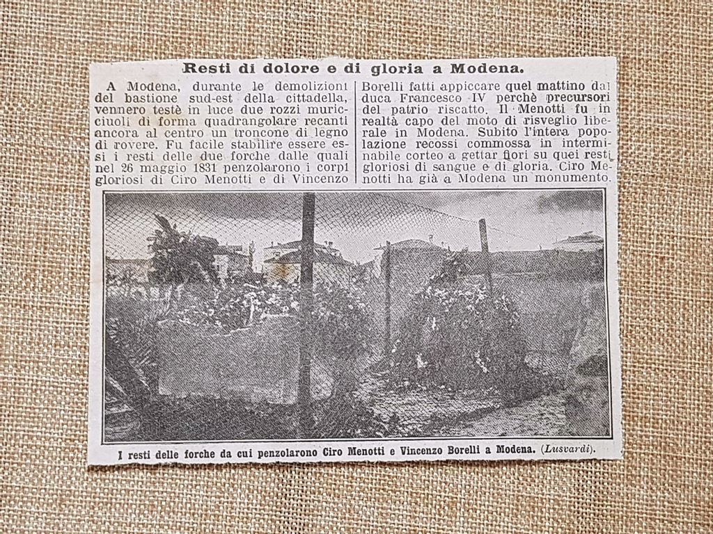 Modena nel 1914 Le forche da cui penzolarono Ciro Menotti …