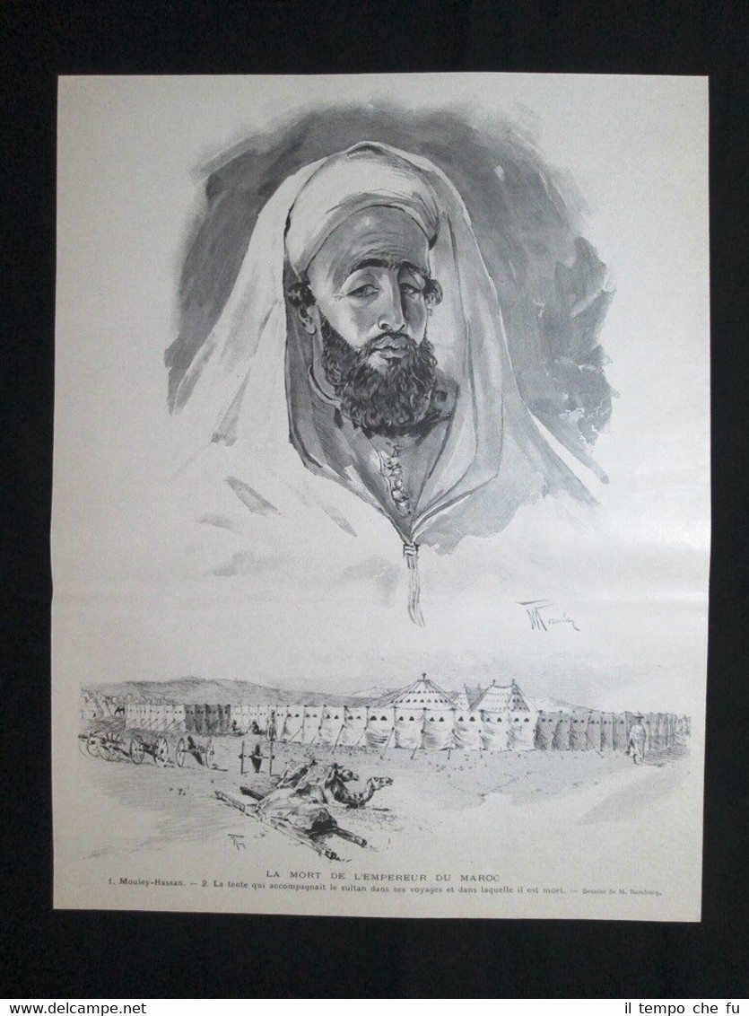 Morte dell’Imperatore del Marocco Mouley Hassan Incisione del 1894