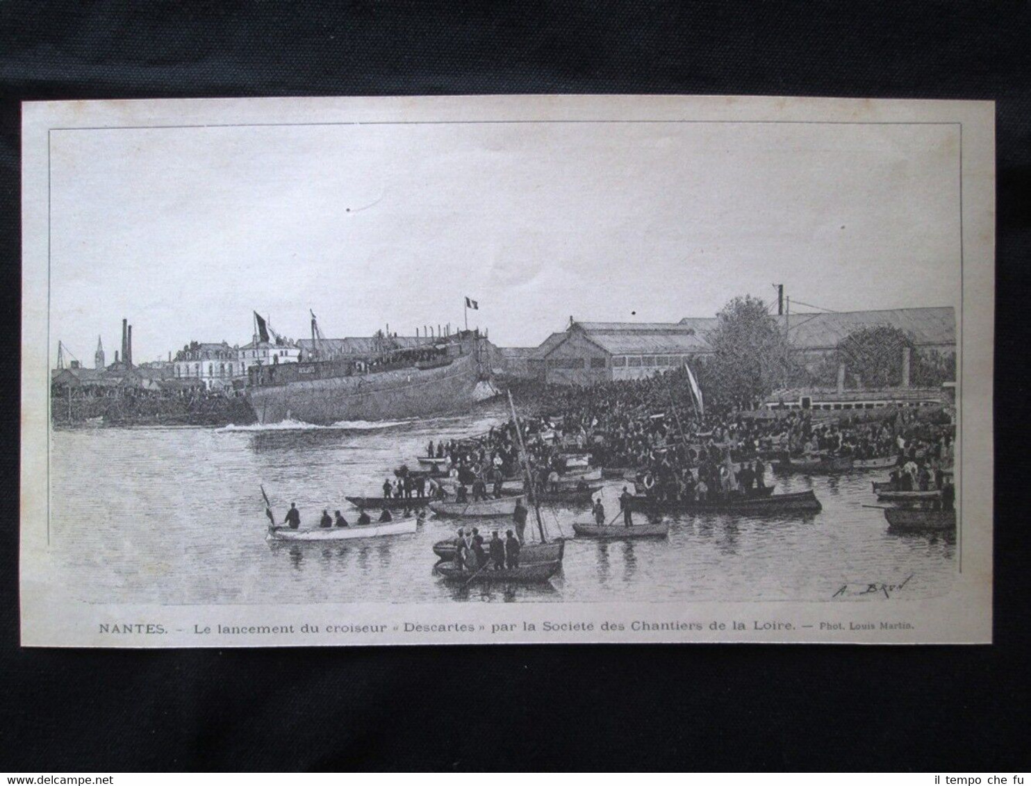 Nantes - Il varo dell'incrociatore "Cartesio" Incisione del 1894