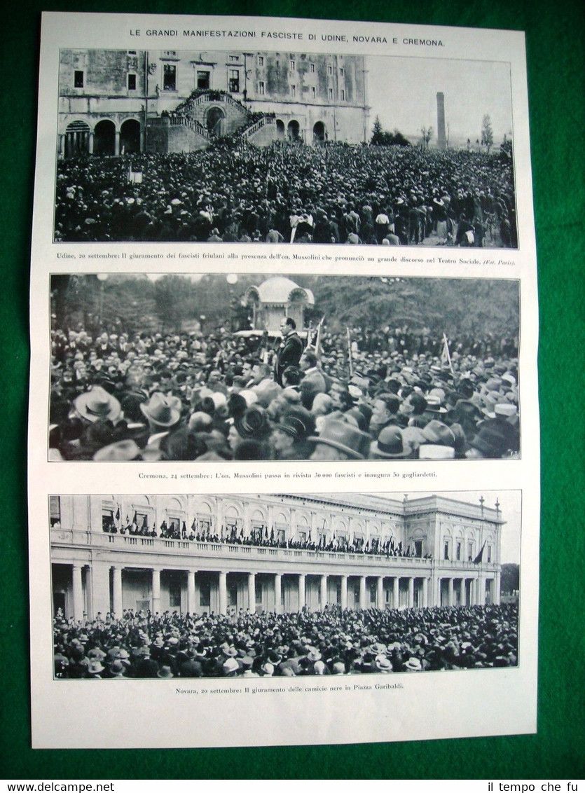 Nel 1922 manifestazioni fasciste Udine Novara Cremona on. Mussolini Salerno