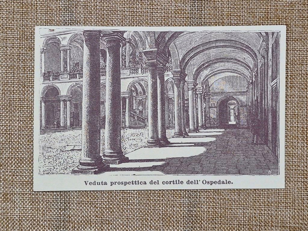 Novara nell'800 Veduta prospettica del Cortile dell'Ospedale Piemonte