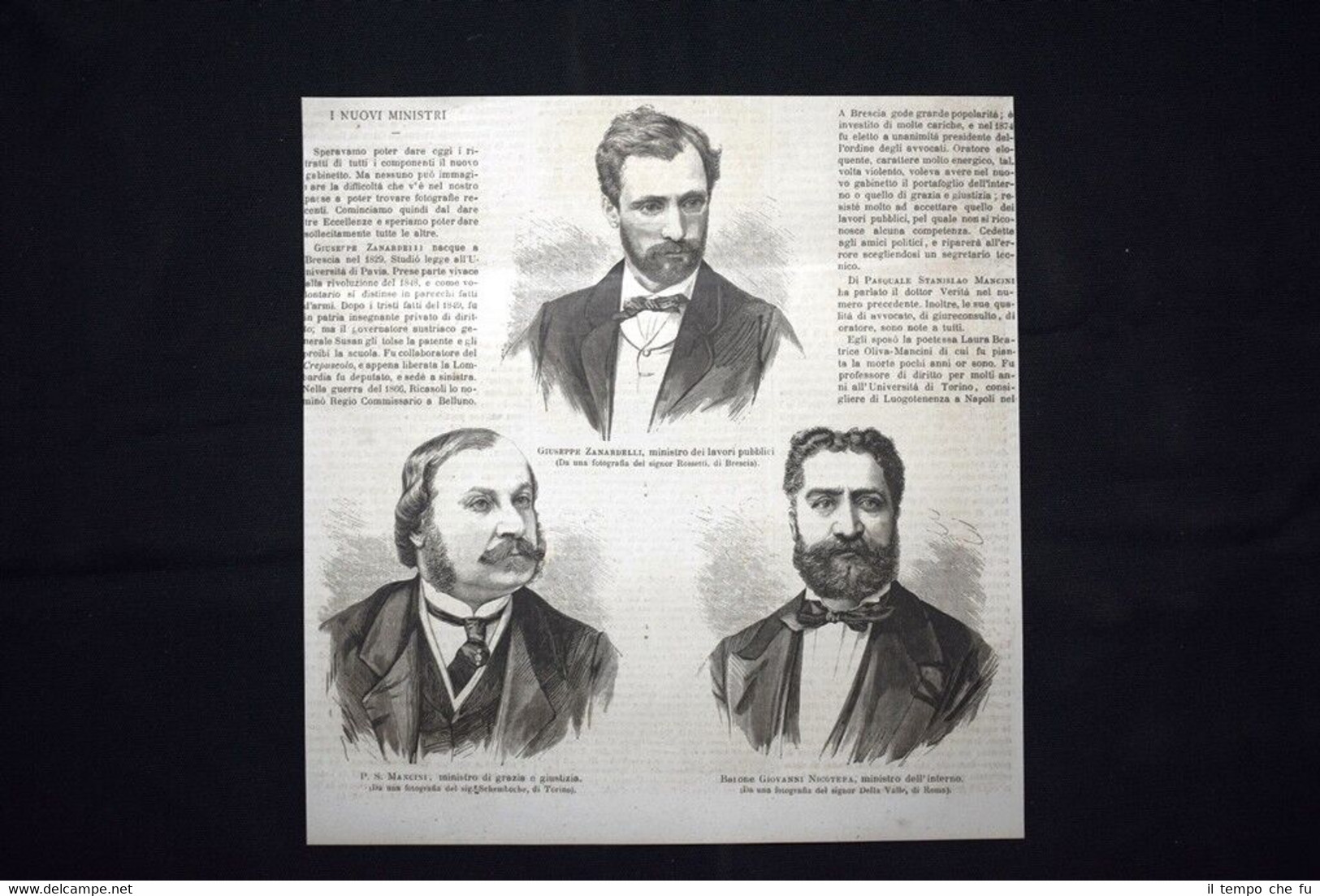 Nuovi ministri 1876: G.Zanardelli - P.S.Mancini - G.Nicotera Incisione del …