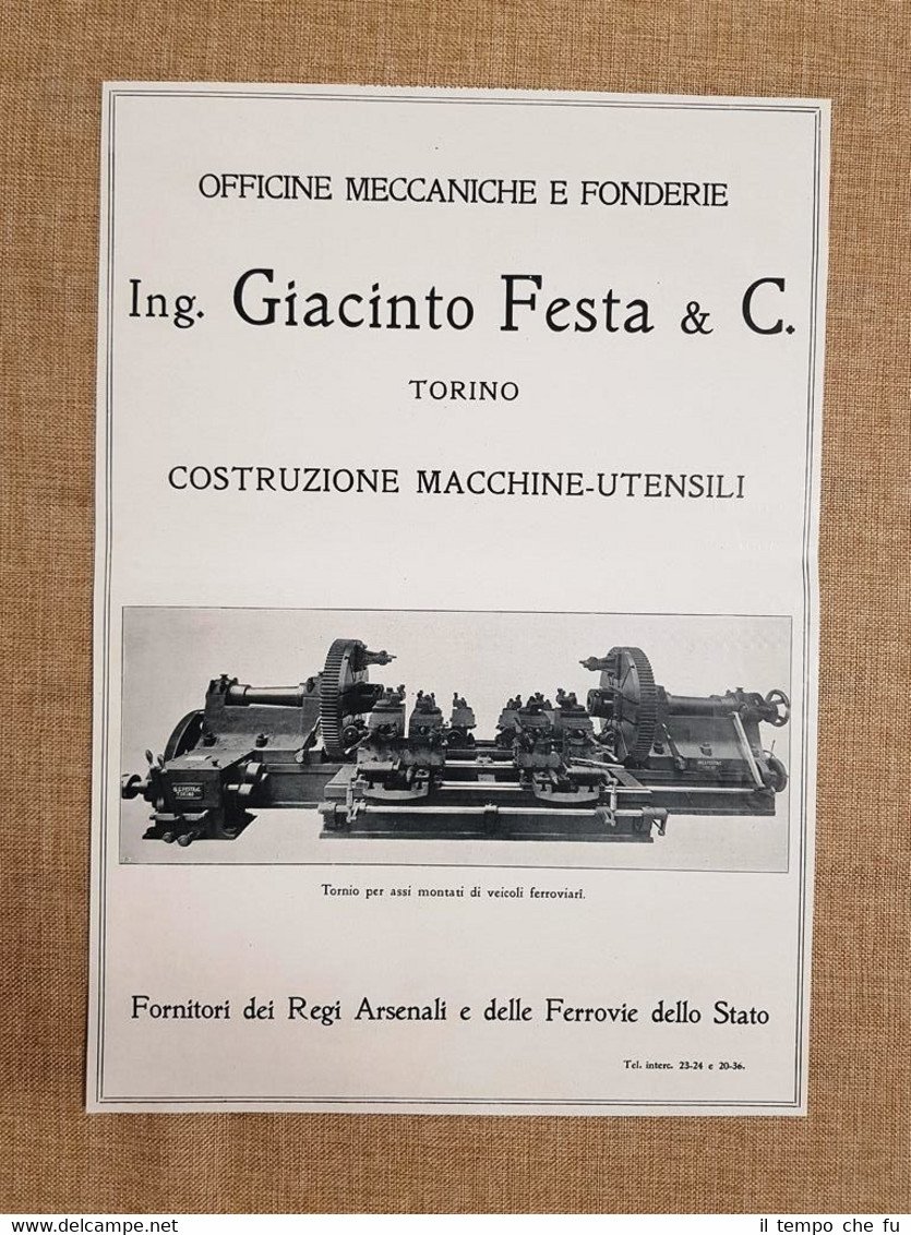 Officine meccaniche fonderie Giacinto Festa Torino Assi ferrovia Pubblicità 1918