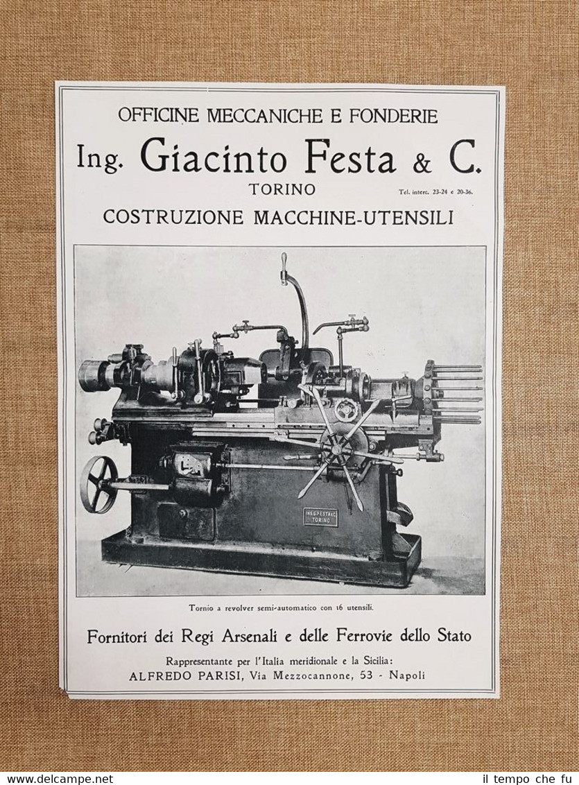 Officine meccaniche fonderie Giacinto Festa Torino Tornio 16 Pubblicità del …