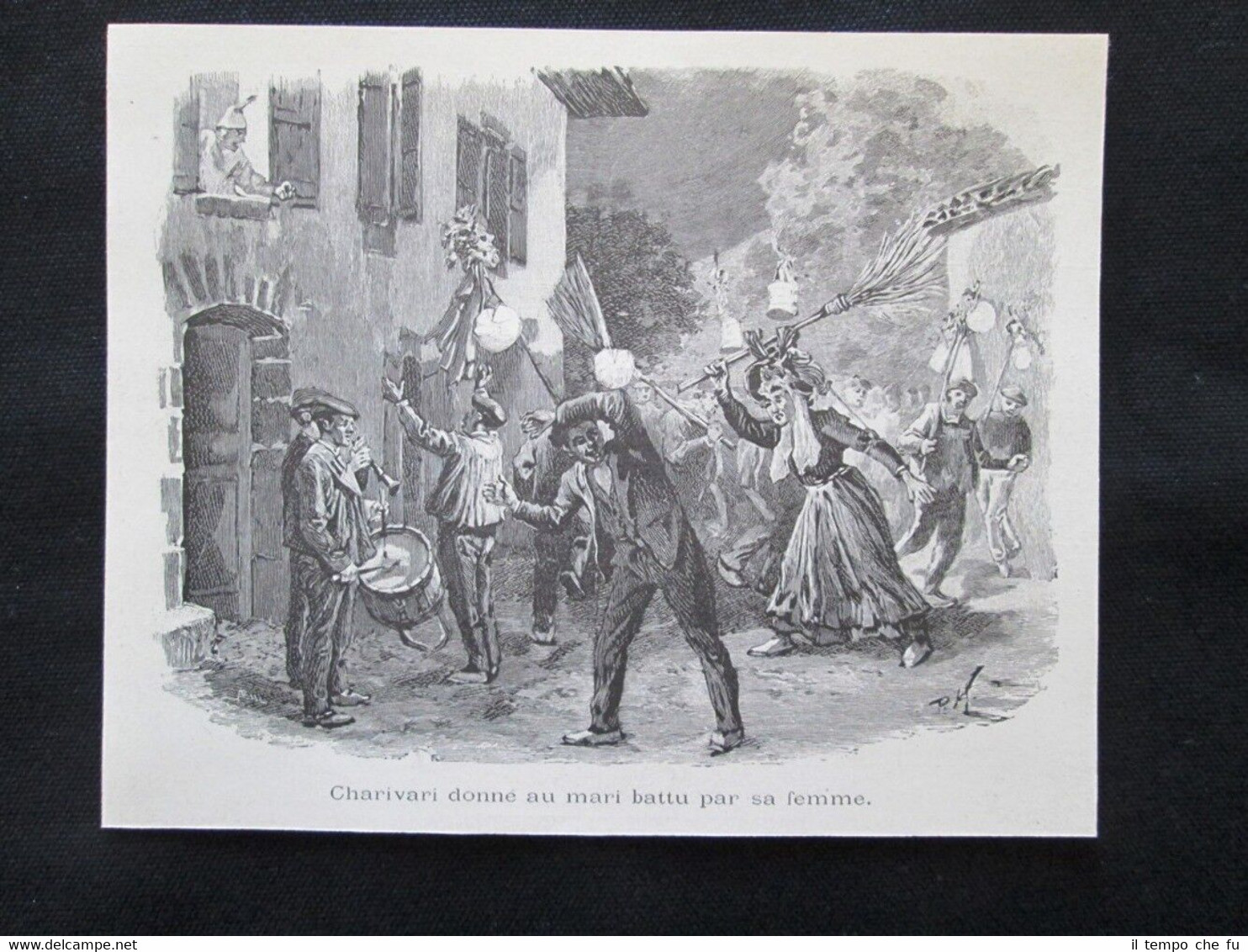 Pandemonio per il marito picchiato dalla moglie Incisione del 1894