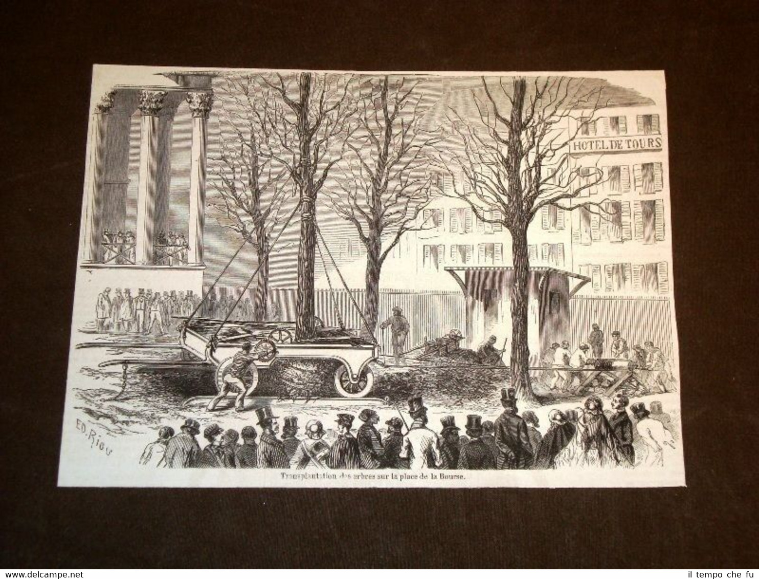 Parigi nel 1858 Estirpazione degli alberi nella piazza della Borsa