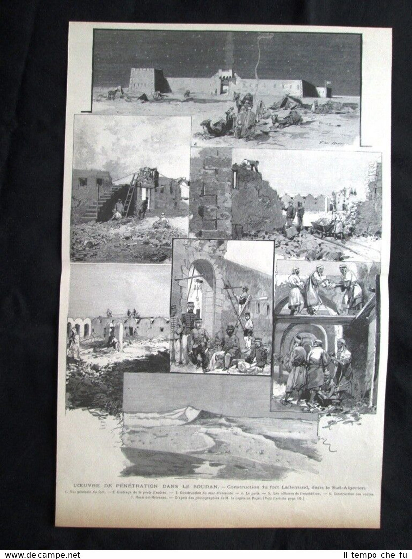 Penetrazione in Sudan: Costruzione forte Lallemand, Algeria Incisione del 1894