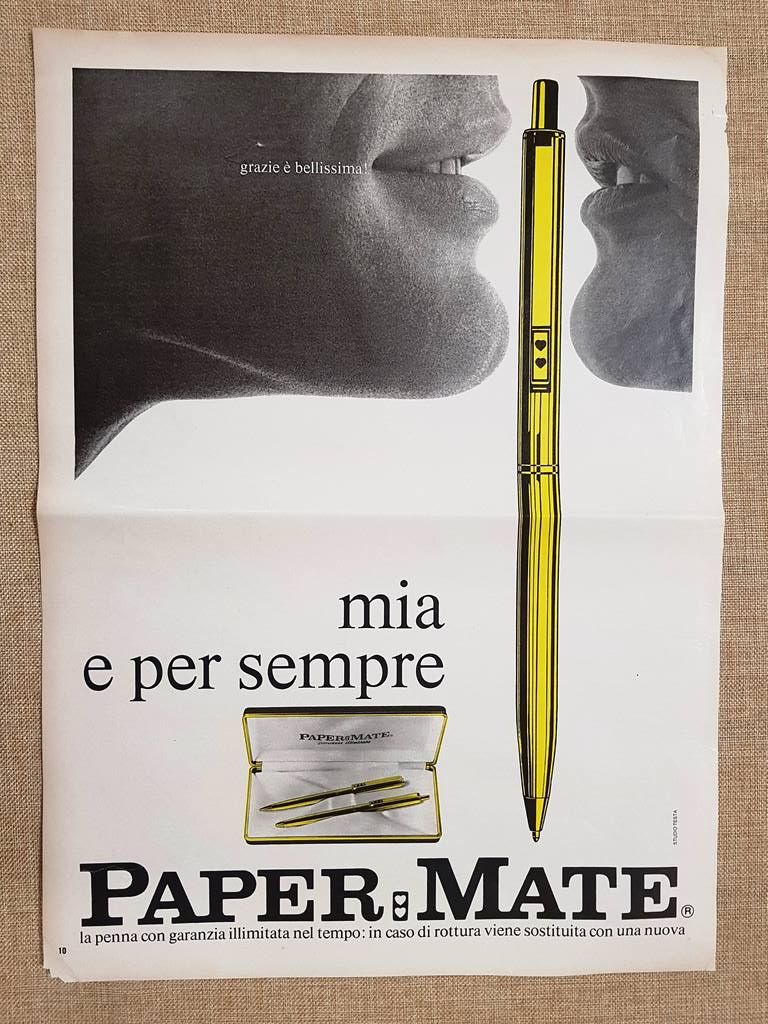 Penna Paper Mate e Assicurazione INA Pubblicità vintage anni '70