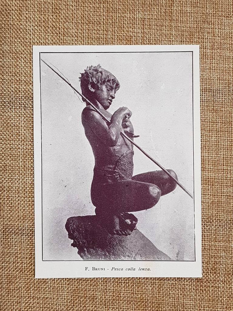 Pesca con la lenza Scultura di F. Bruni Stampa del …