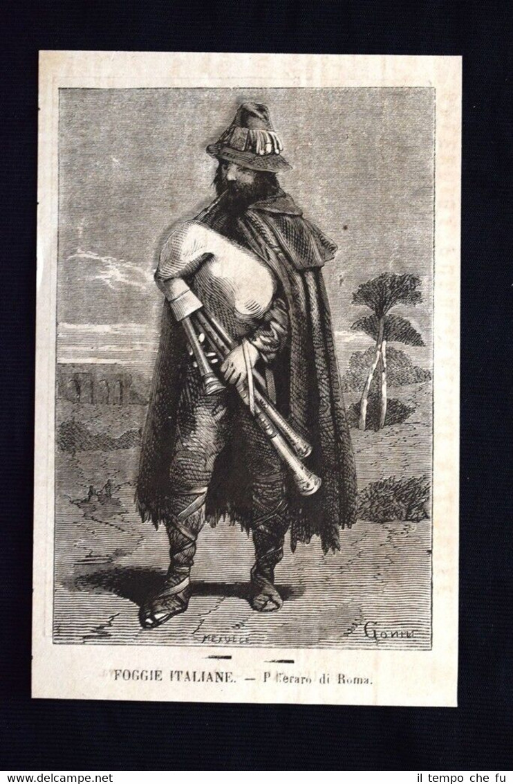 Pescatore di Genova - Pifferaio di Roma Incisione del 1869