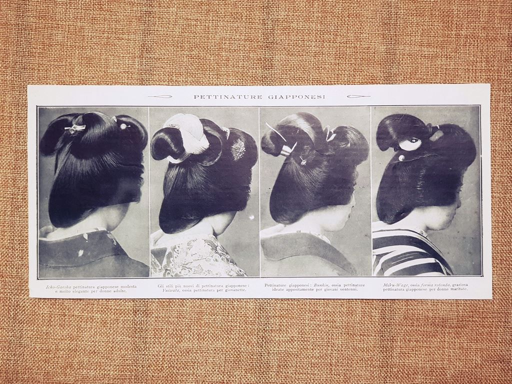 Pettinature Icho-Gaesha Yuiwata Bunkin Maru-Wage Moda Giappone Stampa del 1931