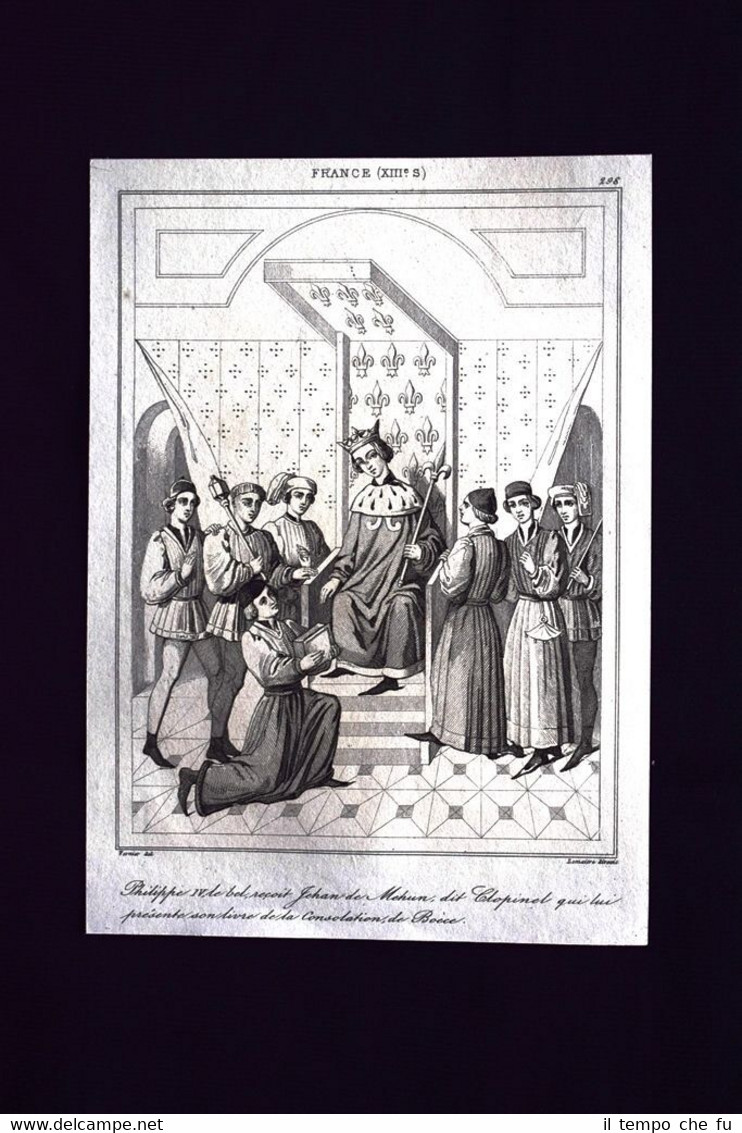 Philippe IV recoit Jean de Meun, France Incisione del 1850 …
