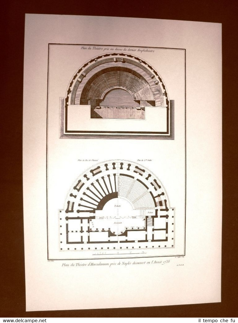 Pianta del Teatro di Ercolano scoperta 1738 Napoli Voyage Pittoresque …