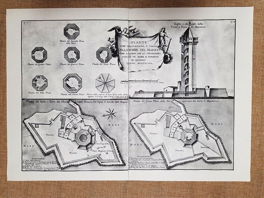 Pianta e sezione Torre del Marzocco Granducato di Toscana Warren …