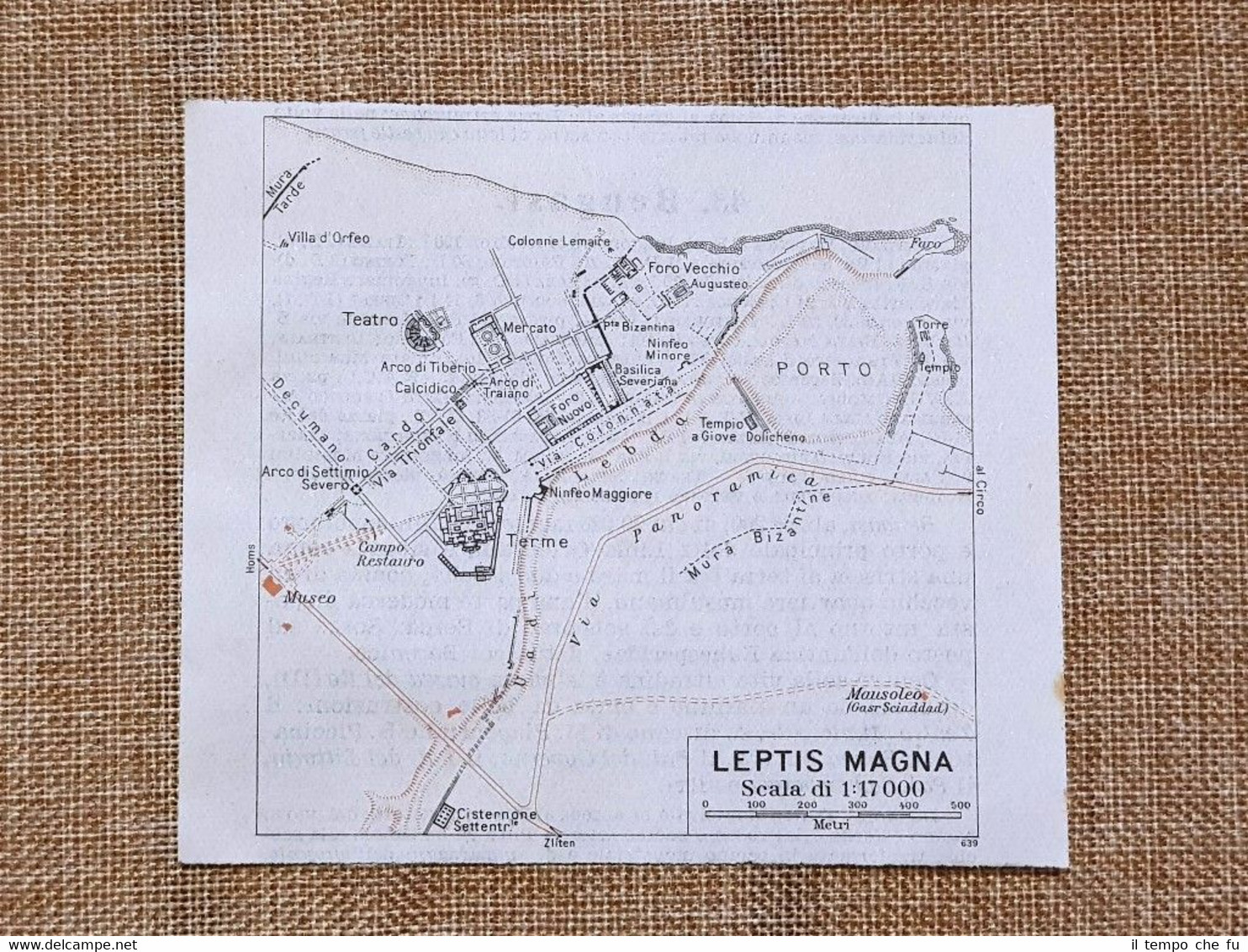 Pianta o piantina del 1940 Leptis o Lepcis Magna Libia …